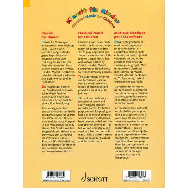 Schott Klassik für Kinder Recorder