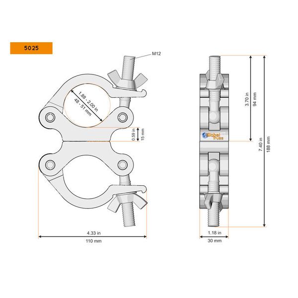 Global Truss 5025B Slim Swivel Coupler 30mm