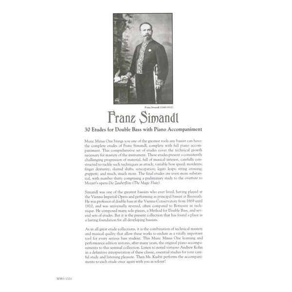 Music Minus One Simandl 30 Etudes Double Bass