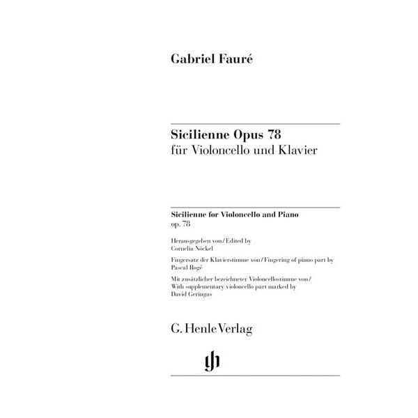 Henle Verlag Fauré Sicilienne Opus 78 Cello