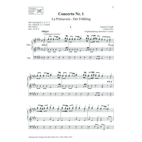Dr. J. Butz Musikverlag Vivaldi 4 Jahreszeiten Orgel