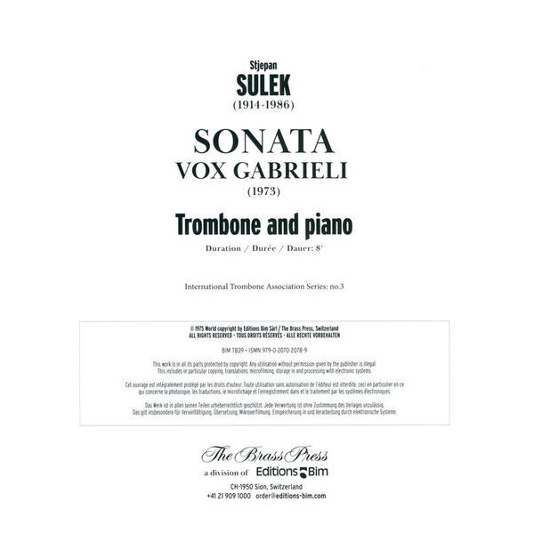 Editions Bim Sulek Sonata Trombone
