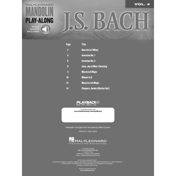 Hal Leonard Mandolin Play-Along J. S. Bach