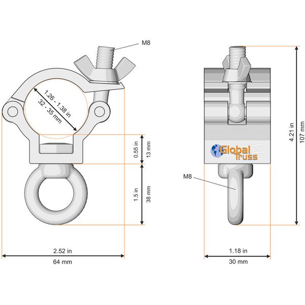 Global Truss 81702 Half Coupler Small Eye