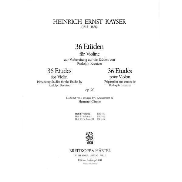 Breitkopf & Hrtel Kayser Etüden op. 20 Violin
