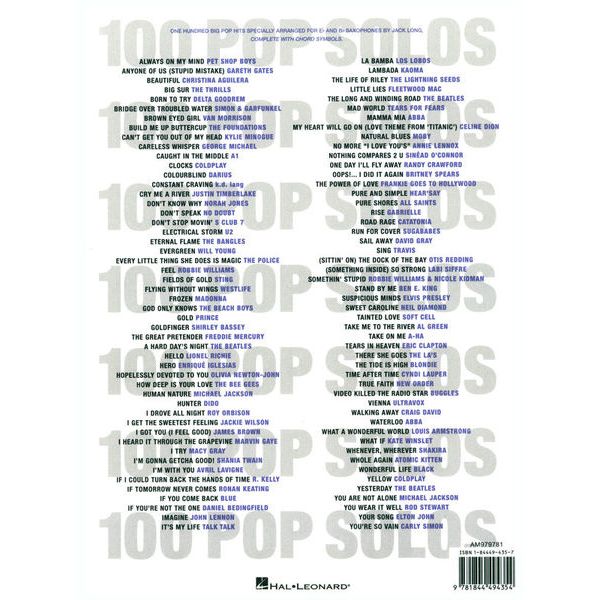 Wise Publications 100 More Pop Solos for Sax