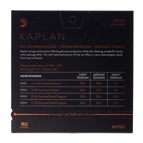 Daddario KS510-4/4M Kaplan Cello Medium