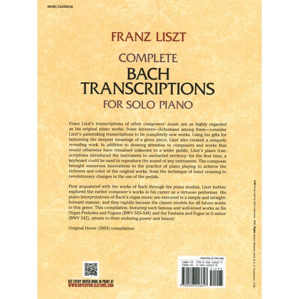 Dover Publications Complete Bach Transcriptions
