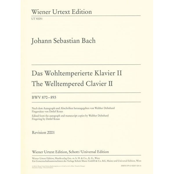 Wiener Urtext Edition Bach Wohltemperierte Klavier 2