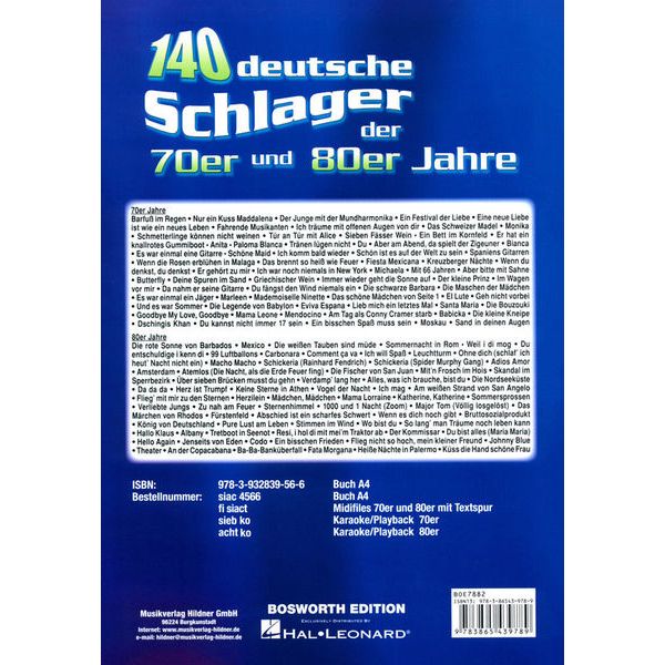 Musikverlag Hildner 140 deutsche Schlager 70/80