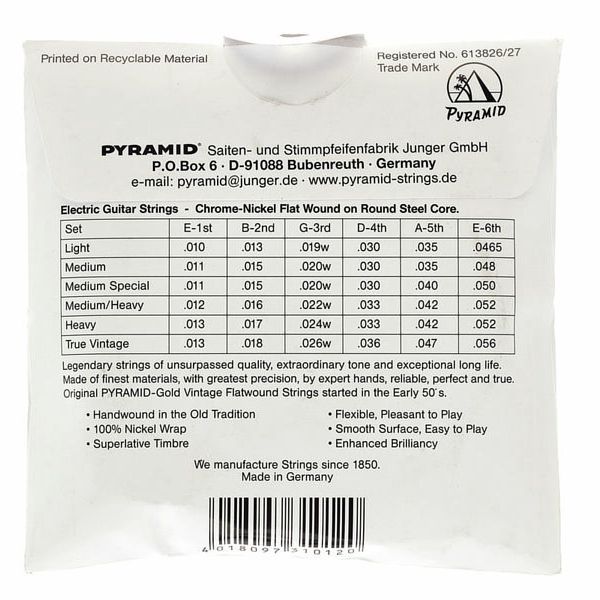 Pyramid Gold Nickel Flatwound 310/12