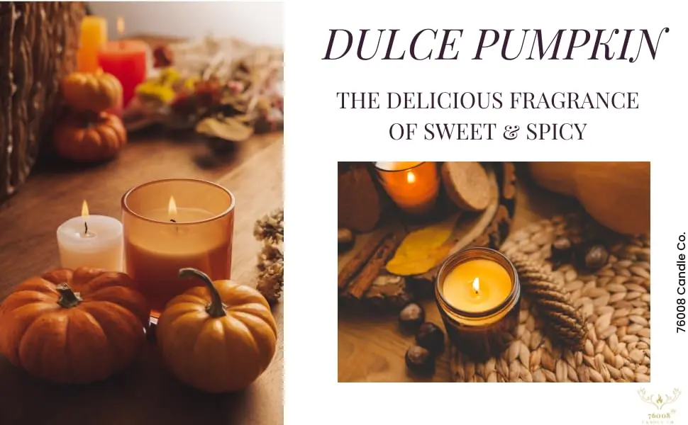 76008 Candle Co. Dulce Pumpkin Scented Candle | Signature Amber Glass Jar (8 oz.) | Luxury Candles For Home | Wood Wick Soy Candles |