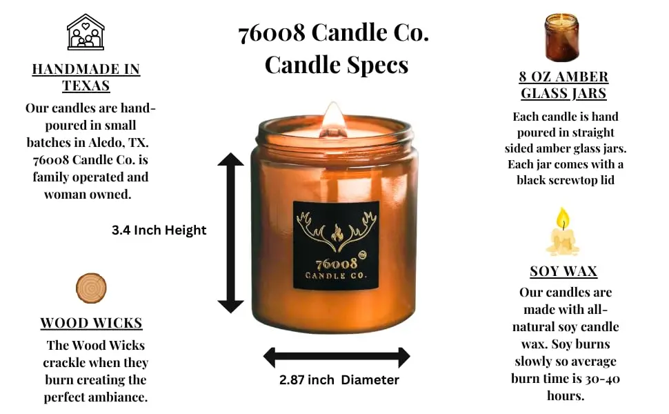 76008 Candle Co. Dulce Pumpkin Scented Candle | Signature Amber Glass Jar (8 oz.) | Luxury Candles For Home | Wood Wick Soy Candles |
