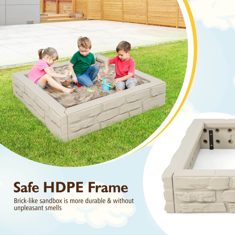 2-In-1 HDPE Kids Sandbox with Cover and Bottom Liner
