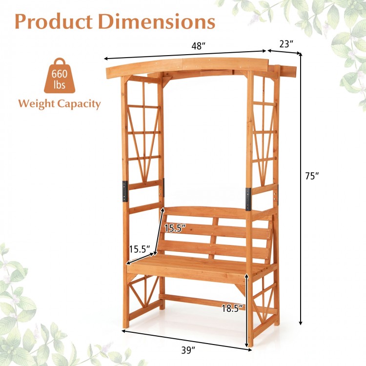 6.2 FT Tall Patio Garden Arbor with Pergola and 2-Seat Bench for Garden Lawn Backyard Decoration