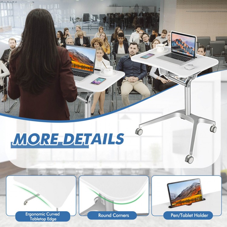 Mobile Standing Laptop Desk with Tablet Holder and 4 Rolling Casters