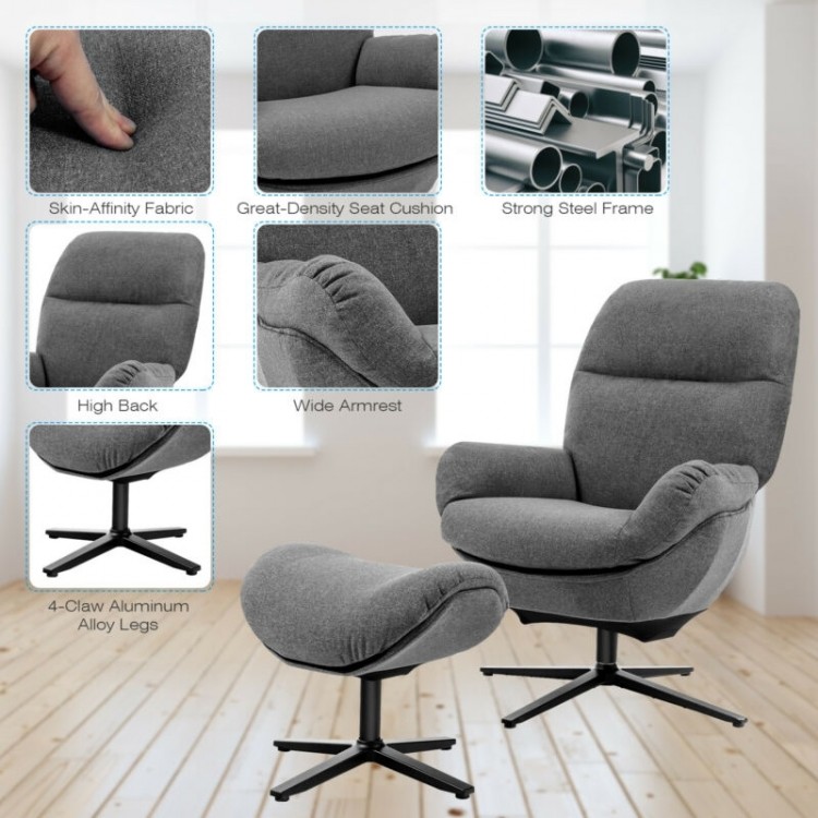 Upholstered Swivel Lounge Chair with Ottoman and Rocking Footstool