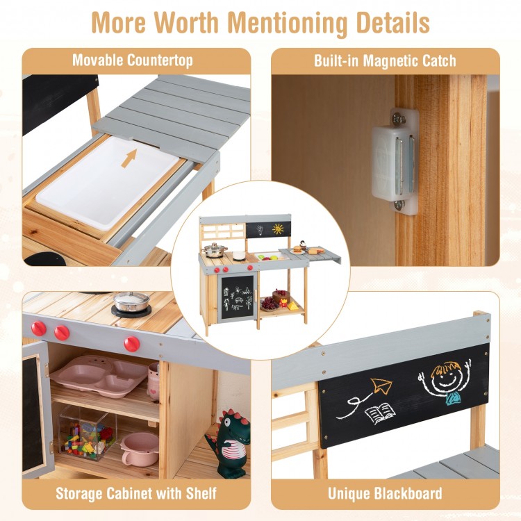 Outdoor Kid's Mud Kitchen Set with Detachable Water Box for Toddlers Over 3