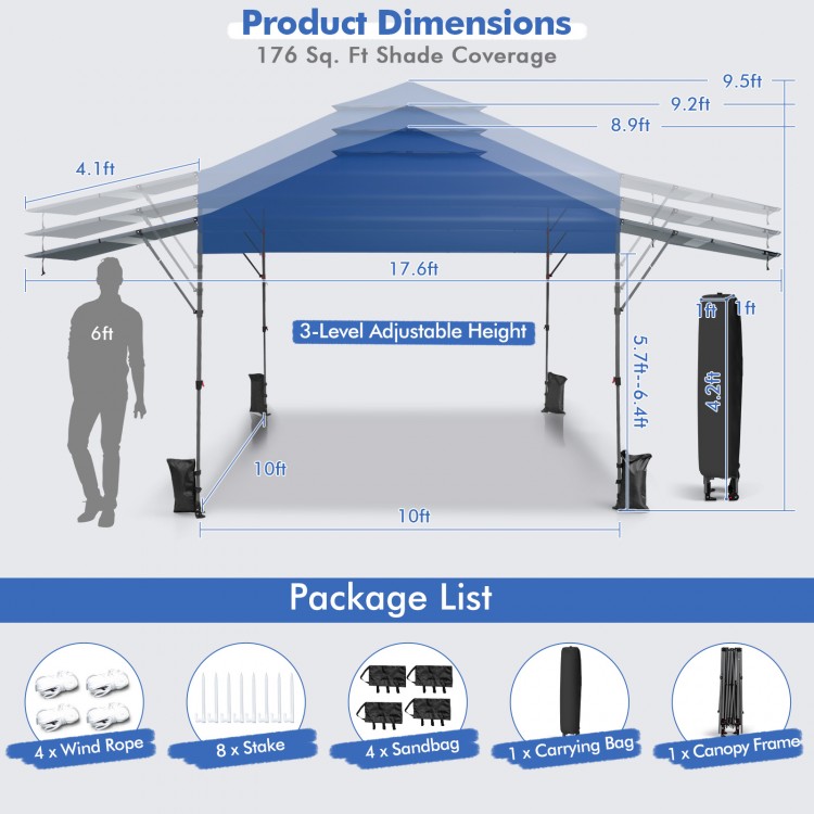 10 x 17.6 Feet Outdoor Instant Pop-up Canopy Tent with Dual Half Awnings