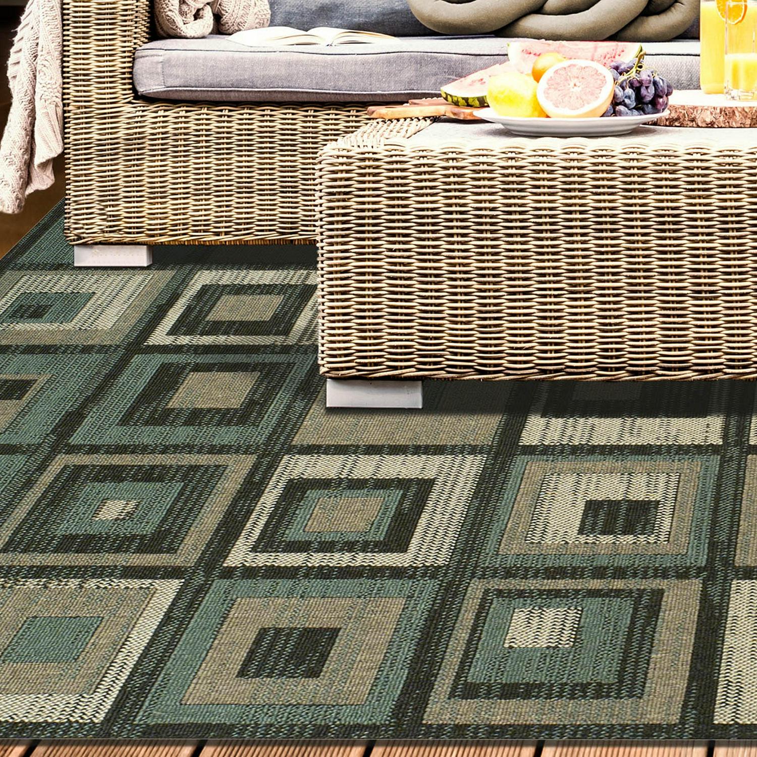 SUPERIOR Colburn Geometric Blue Area Rug 6′ x 9′ – Indoor/Outdoor, Modern Style, Weather-Resistant Polypropylene