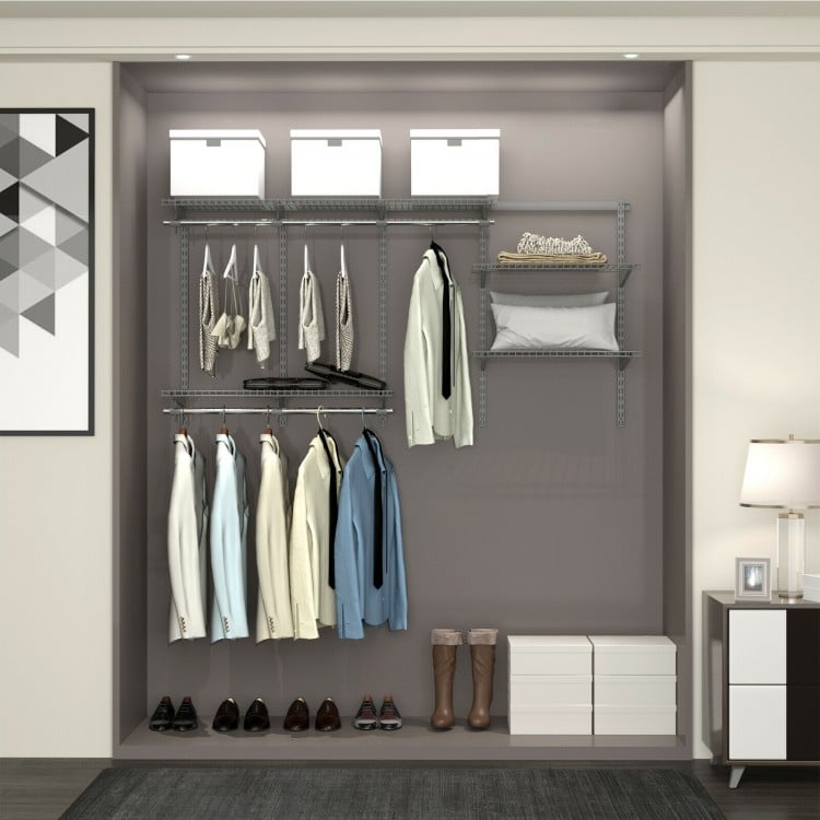 3 to 6 Feet Wall-Mounted Closet System Organizer Kit with Hang Rod