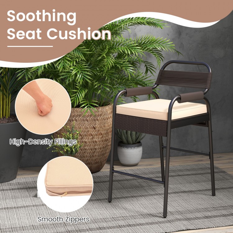 5 Piece Rattan Counter Set with 4 Stools and Polywood Bar Table