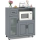 Rolling Kitchen Island with Wheels Drawer and Glass Door Cabinet