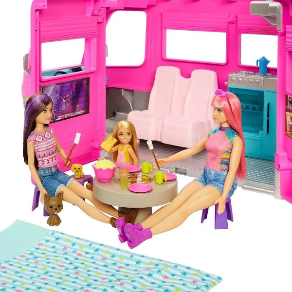 Mattel Barbie Dream Camper Playset with Slide & Accessories, 7 Play Areas, Ages 3+