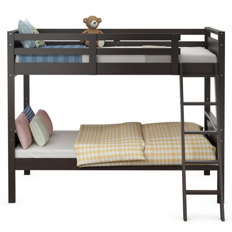 Twin Over Twin Bunk Bed with Ladder and Guard Rail