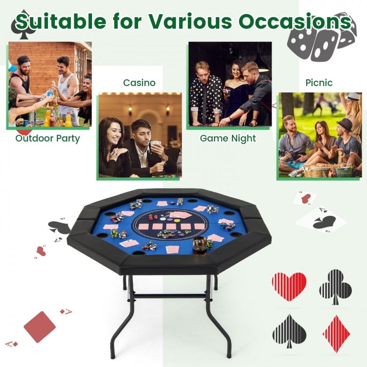 48 Inches Foldable Poker Table with Padded Rails and Cup Holders