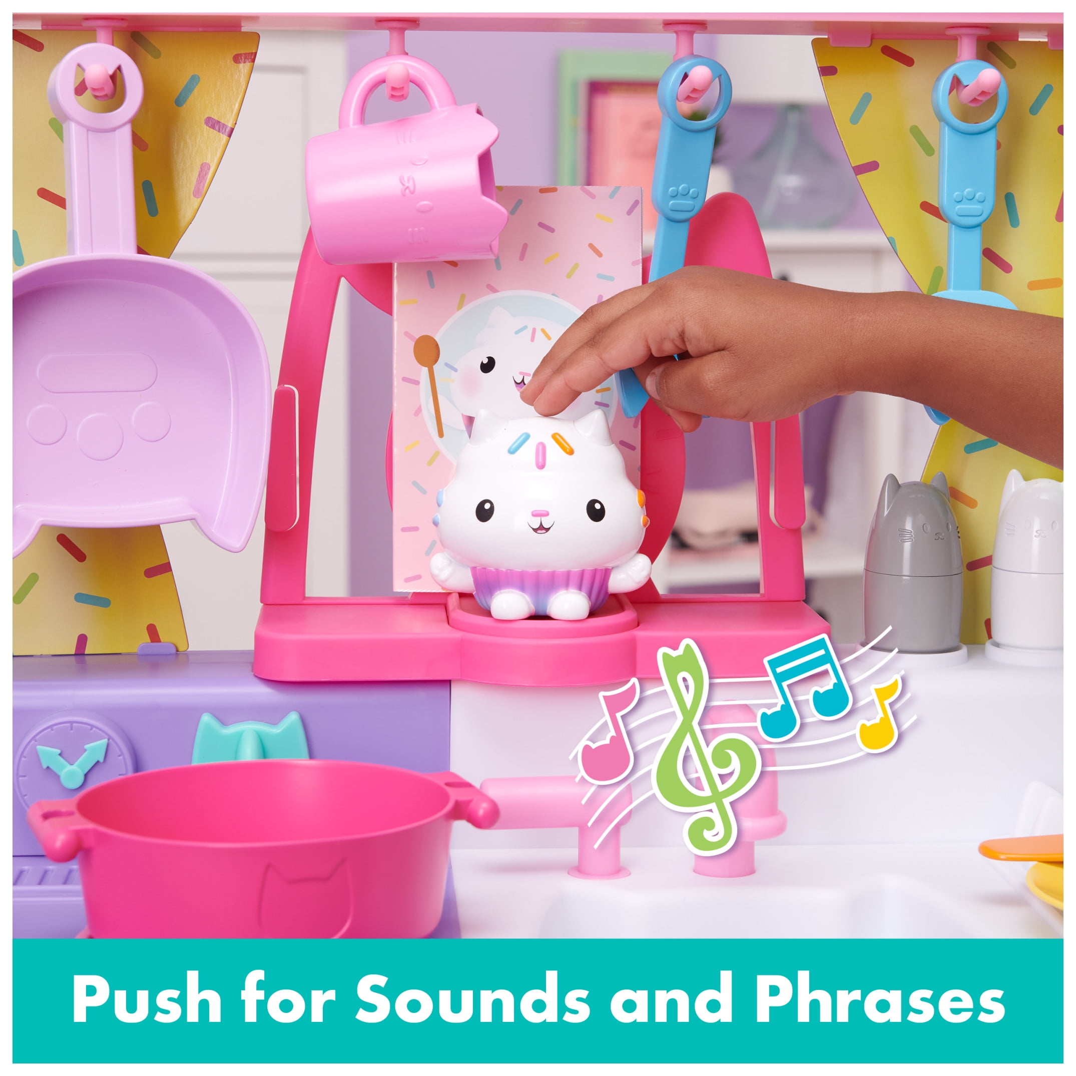 Gabby’s Dollhouse Cakey Cat Kitchen Set for Kids, 3ft Tall Play Kitchen with Sounds & Accessories