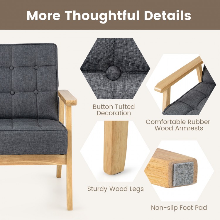 Upholstered Armchair with Rubber Wood Armrests