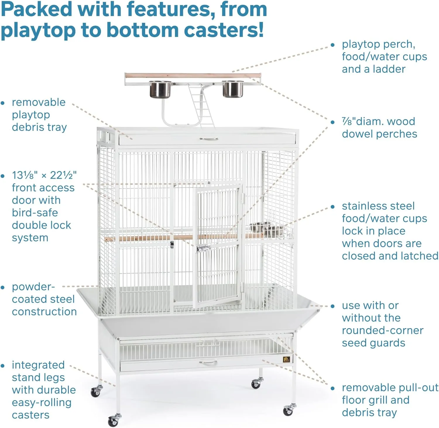Prevue Pet Products Wrought Iron Bird Cage, Chalk White, 36′′x24′′x66′′, Includes Perches & Cups