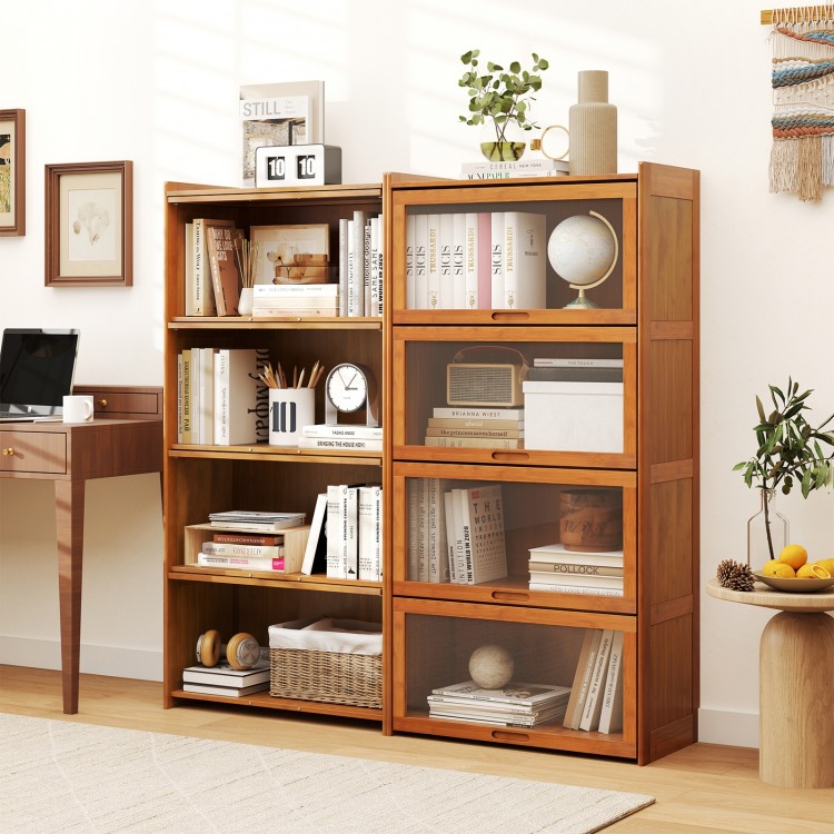 4-Tier Bamboo Bookcase with Doors for Study Room Living Room