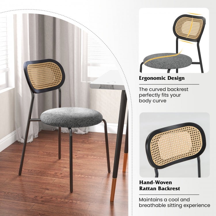 Set of 2 Rattan Dining Chair with Metal Legs