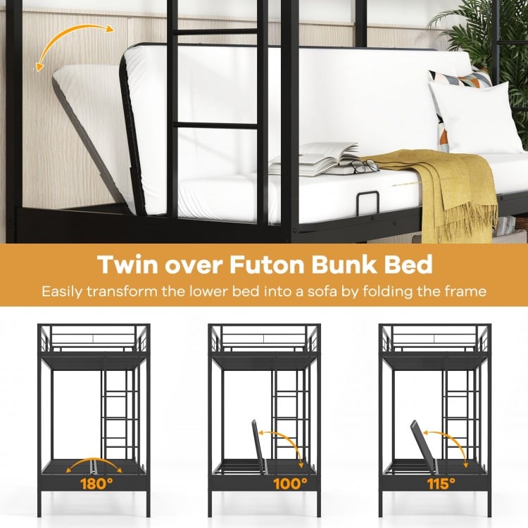 Twin Over Futon Bunk Bed with 2 Ladders and Safety Guardrails