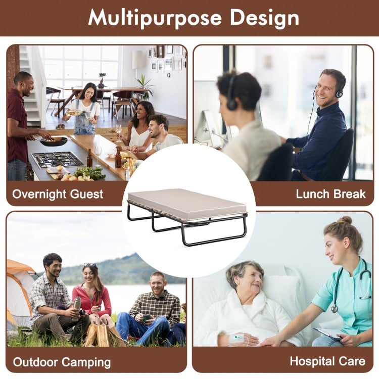 Twin Size Folding Guest Bed with Memory Foam Mattress Made in Italy