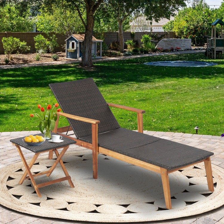 Patio Chaise Lounge and Table Set with 4-Level Adjustable Backrest