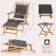 2 Pieces Patio Rattan Folding Lounge Chair with Acacia Wood Table
