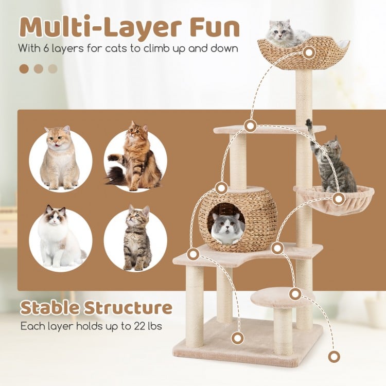 5-Layer Climbing Cat Tree with Sisal Scratching Posts and Washable Cushions