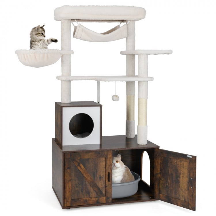Cat Tree with Litter Box Enclosure for Indoor Cats