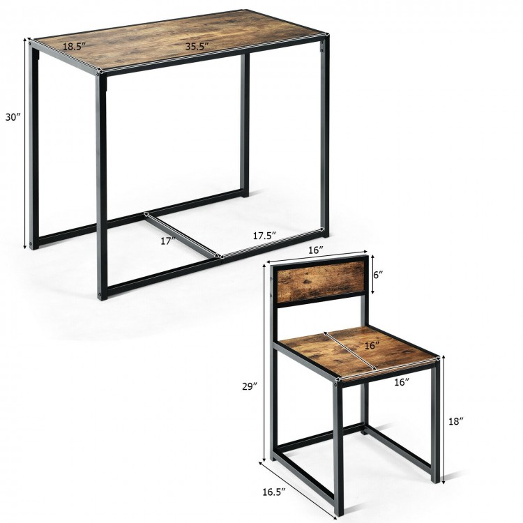 3 Pieces Dining Set Compact Table and 2 Chair with Metal Frame for Small Space