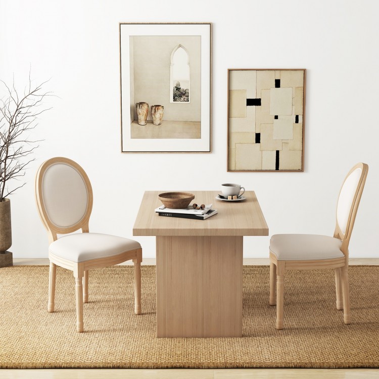 Rubber Wood Kitchen French Dining Chair Set of 2 with Sponge Padding and Round Backrest