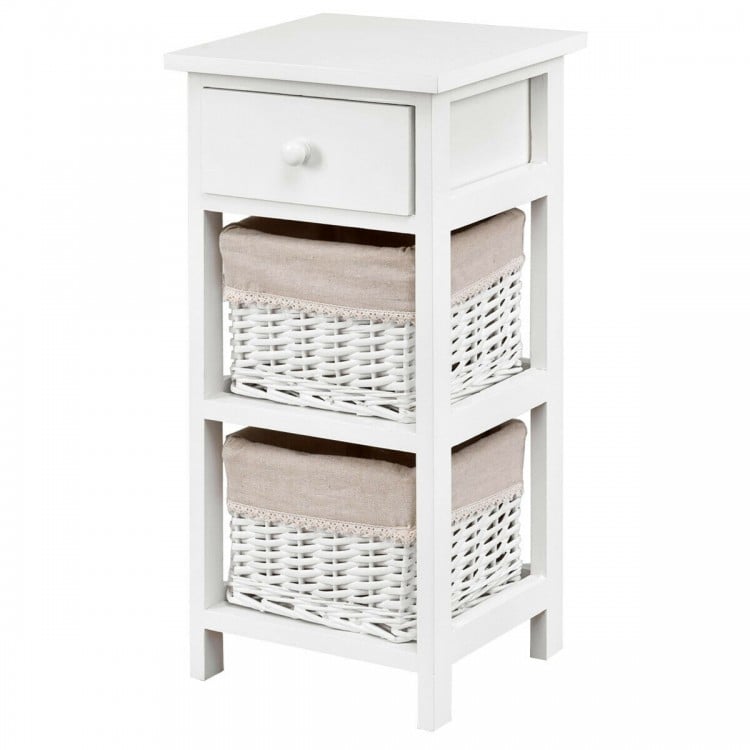 2 Pieces Bedroom Bedside End Table with Drawer Baskets