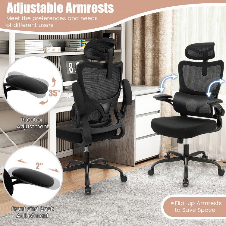 Mesh Office Chair with Adaptive Lumbar Support, Flip-up Armrests, Reclining Backrest