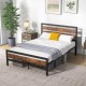 Full/Queen Industrial Bed Frame with Rustic Headboard and Footboard