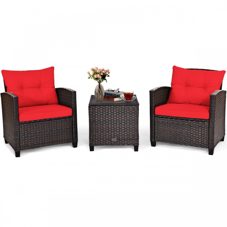 3 Pieces Rattan Patio Furniture Set with Washable Cushion