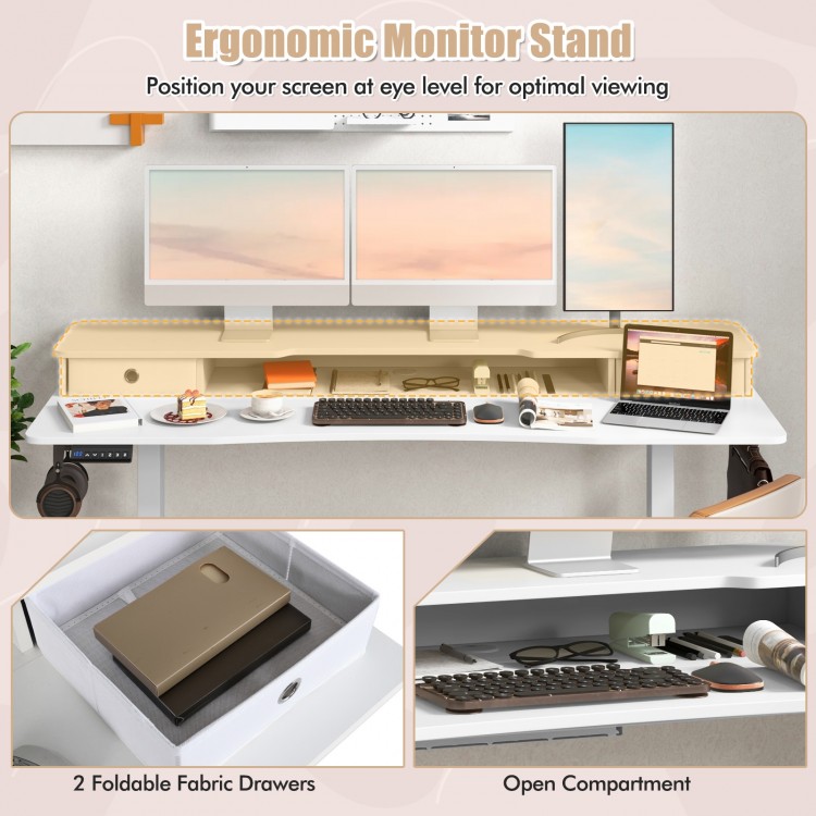 63 Inch x 24 Inch Electric Standing Desk with 2 Drawers
