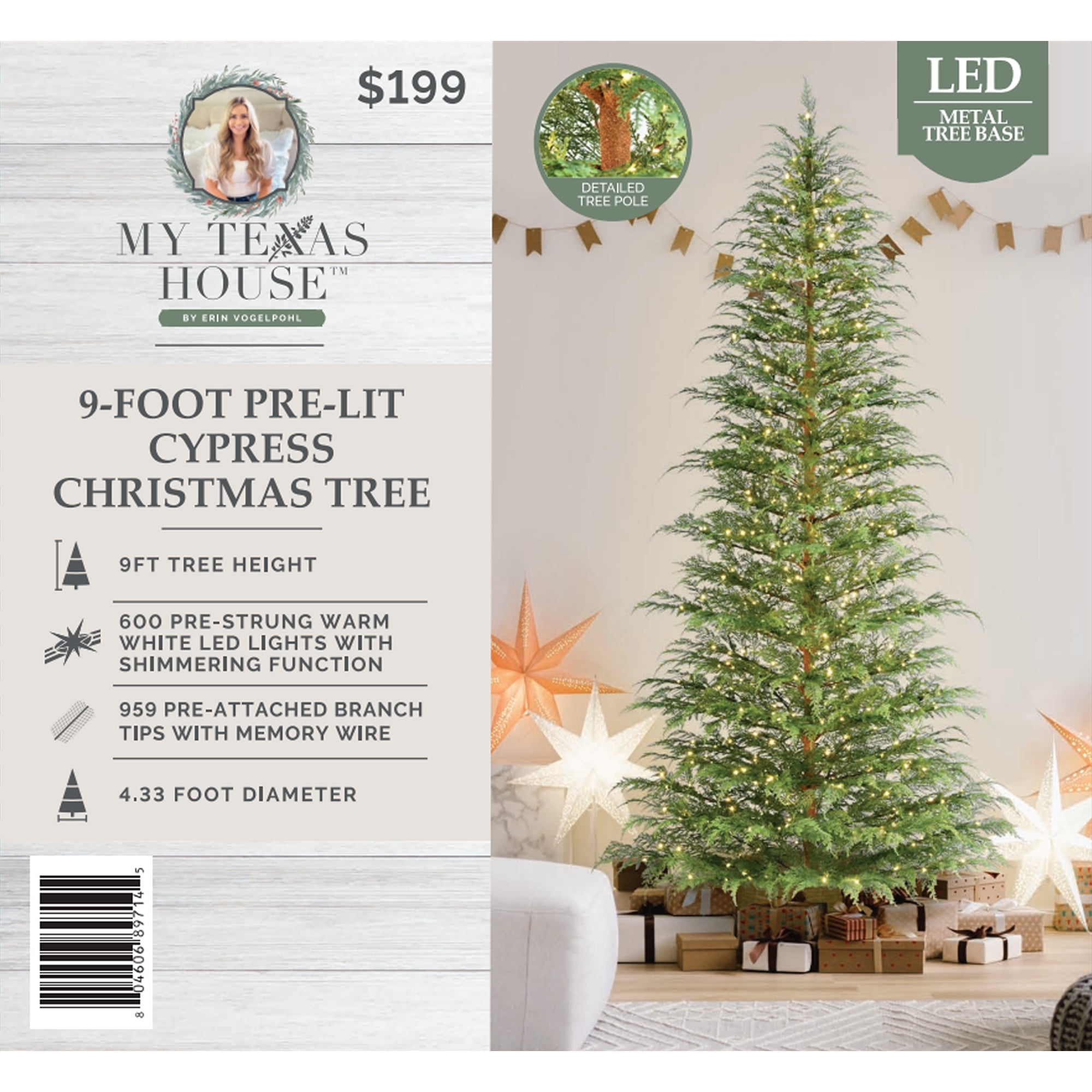 My Texas House 7.5 ft Pre-Lit Cypress Artificial Christmas Tree with 500 Twinkle LED Lights and Stand