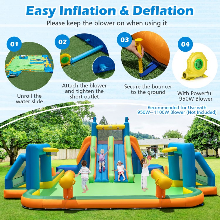 Kids Inflatable Water Slide with 2 Long Slides and 2 Soccer Gates with 950W Blower